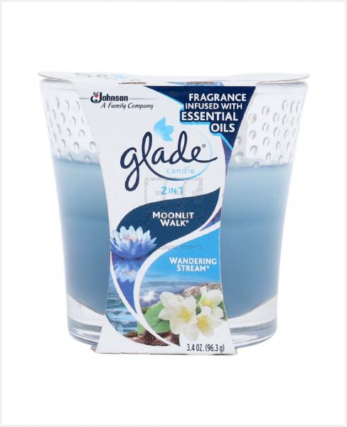 GLADE CANDLE 2IN1 MOONLIT WALK&WADERING STREAM GLASS 96GM