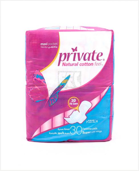 PRIVATE MAXI POCKET SUPER WITH WINGS 30 FEMININE PADS