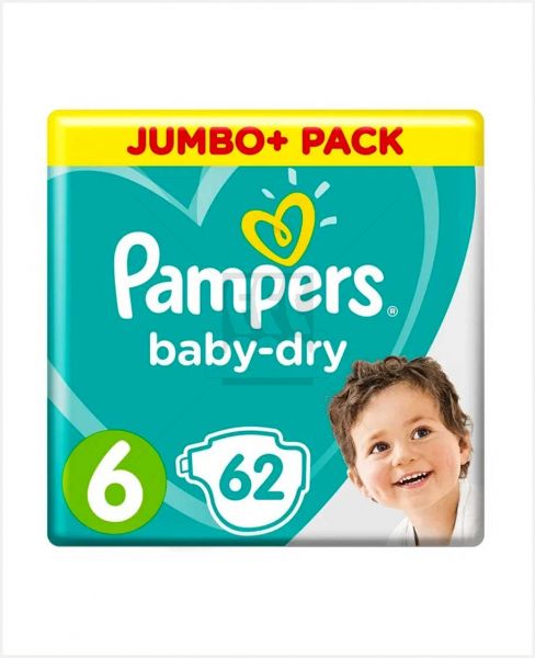 PAMPERS BABY DRY DIAPER S6 62PCS JUMBO+ PACK