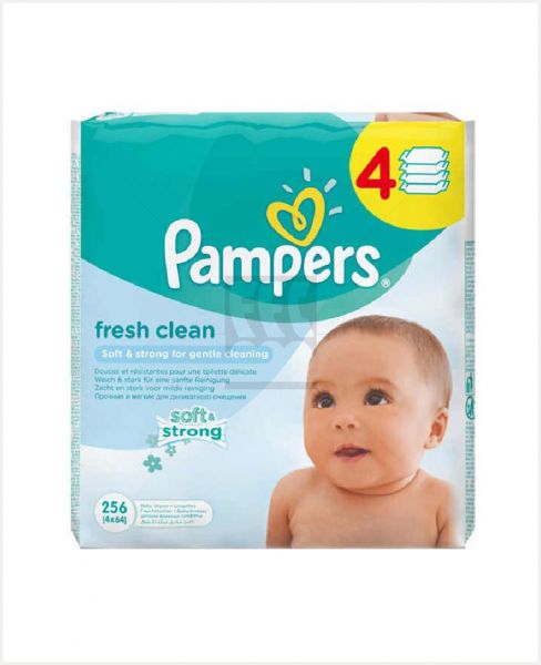 PAMPERS FRESH CLEAN BABY WIPES 256'S (4X64) #PS162-0