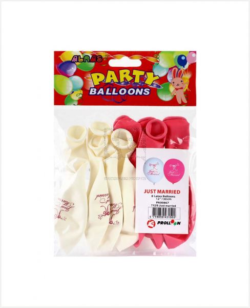 AL RAS PARTY BALLOONS JUST MARRIED 8PCS #PA00867