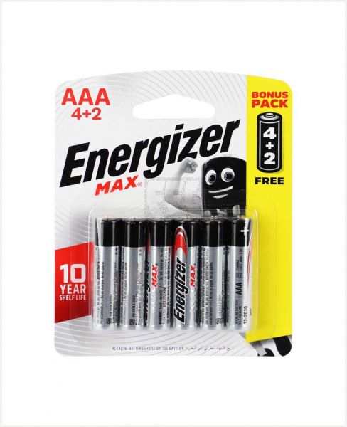 ENERGIZER MAX BATTERY ALKALINE AAA BP4+2PCS