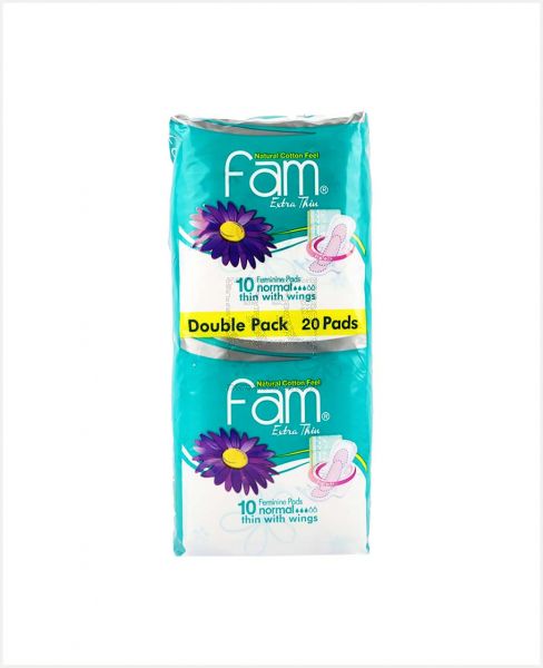 FAM EXTRA THIN FEMININE PADS NORMAL WITH WINGS DOUBLE PACK 20PCS