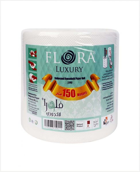 FLORA LUXURY EMBOSSED HOUSE HOLD PAPER ROLL 150MTR 2PLY