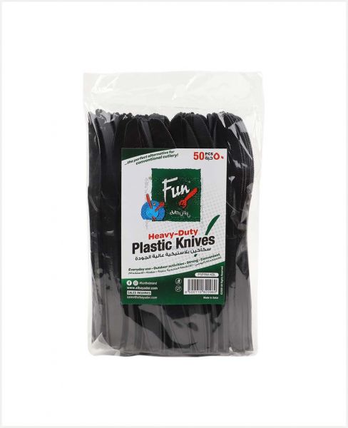 FUN HEAVY-DUTY BLACK PLASTIC KNIVES 50PCS P5PRM-KBL