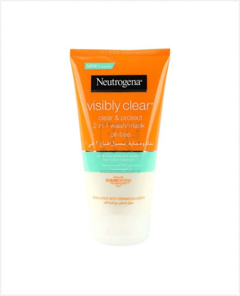 NEUTROGENA VISIBLY CLEAR CLEAR&PROTECT 2IN1 WASH/ MASK 150ML