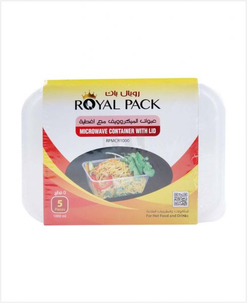 ROYAL PACK MICROWAVE RECT CONTAINER W/ LID 1000ML 5PCS