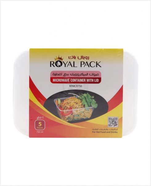 ROYAL PACK MICROWAVE RECT CONTAINER W/ LID 750ML 5PCS
