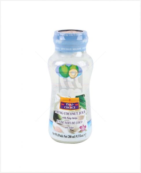 THAI CHOICE YOUNG COCONUT JUICE WITH PULP STRIPS 280ML
