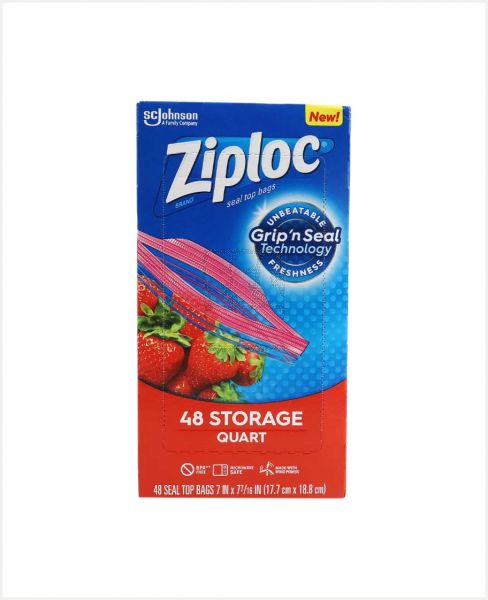 ZIPLOC DOUBLE ZIPPER QUART STORAGE BAGS 48'S