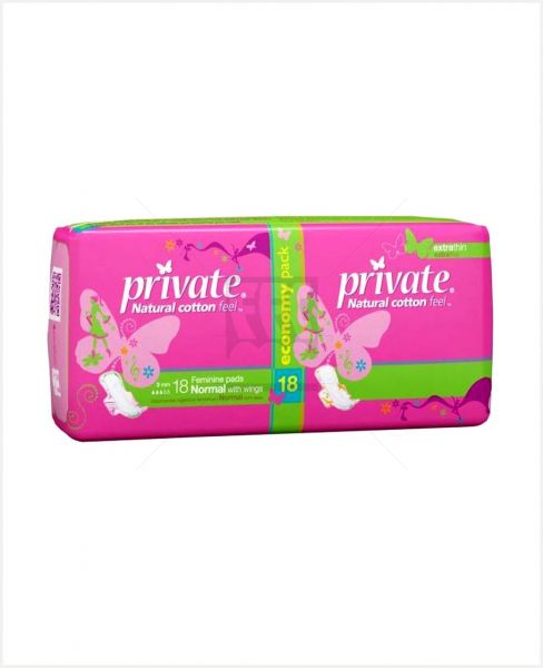 PRIVATE EXTRA THIN FEMININE 18 PADS W/ WINGS ECONOMY PACK