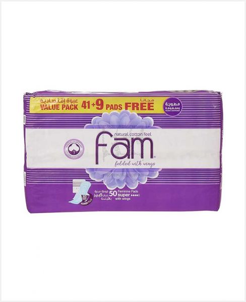 FAM FEMININE PADS SUPER WITH WINGS VALUE PACK 41+9PADS FREE